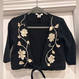 White House Black Market Cardigan with Cream Floral Embroidery